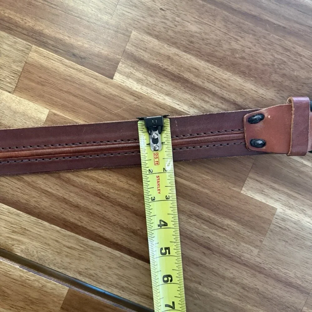 Lucky Brand Brown Leather Belt Handcrafted Vintage Style Distressed Buckle Sz 32